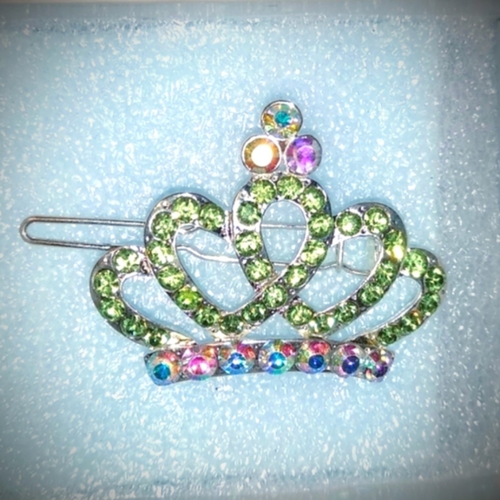 Peridot Green Crystal Crown Hair Barrette - COPY